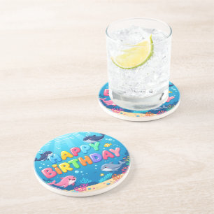 Cute Happy Birthday nautical dolphin Coaster