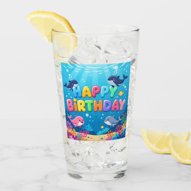 Cute Happy Birthday nautical dolphin Glass (Front Ice)