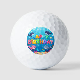 Cute Happy Birthday nautical dolphin Golf Balls