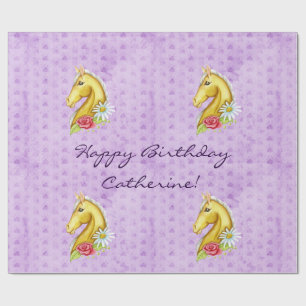 Cute "Happy Birthday" Palomino Horse Birthday Wrapping Paper