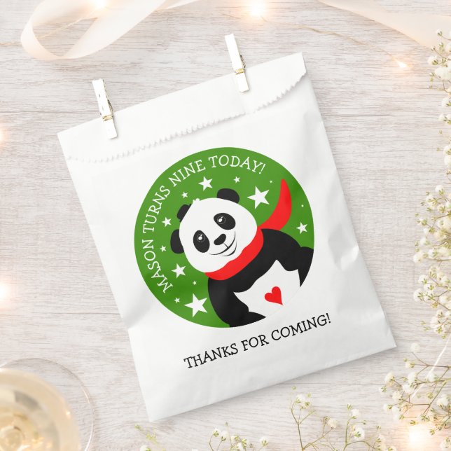 Cute Happy Birthday Panda with Bowler Hat & Scarf Favour Bags (Clipped)