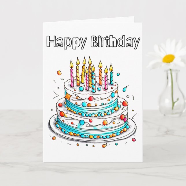 Cute Happy Birthday Party Cake Card (Small Plant)