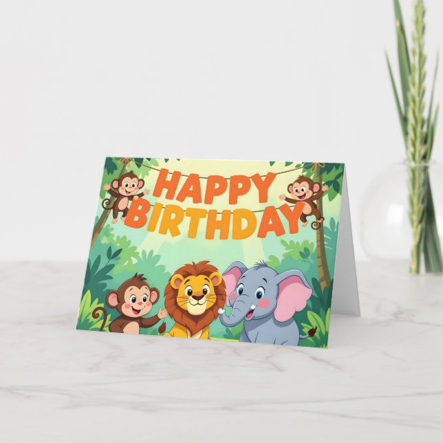 Cute Happy Birthday safari theme Card (Front)