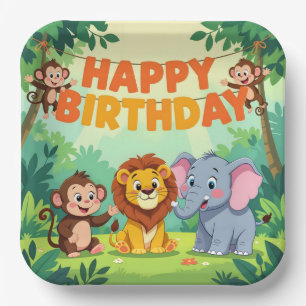 Cute Happy Birthday safari theme Paper Plate