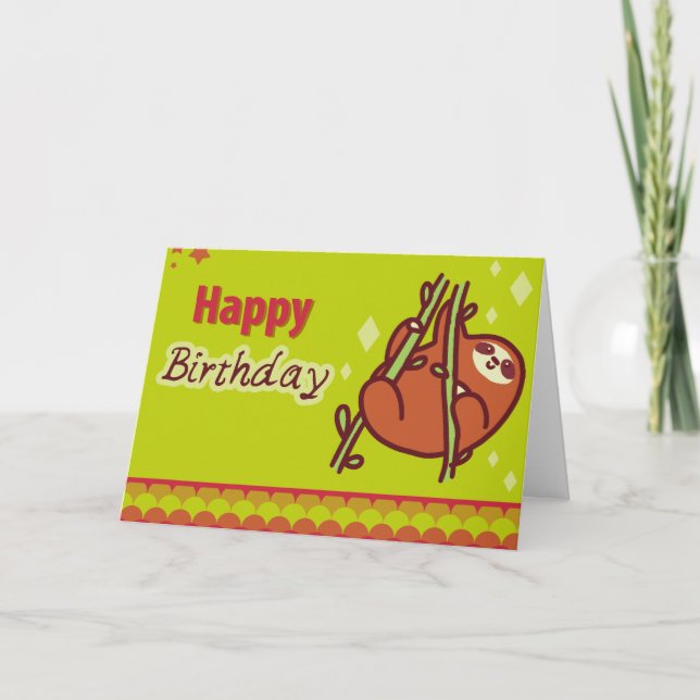 Cute Happy Birthday Sloth Card (Front)