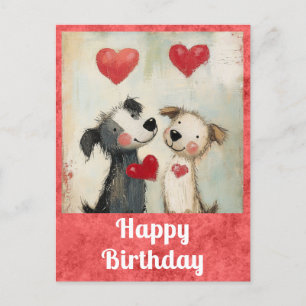 Cute Happy Birthday Watercolor Puppy Dog Heart Postcard