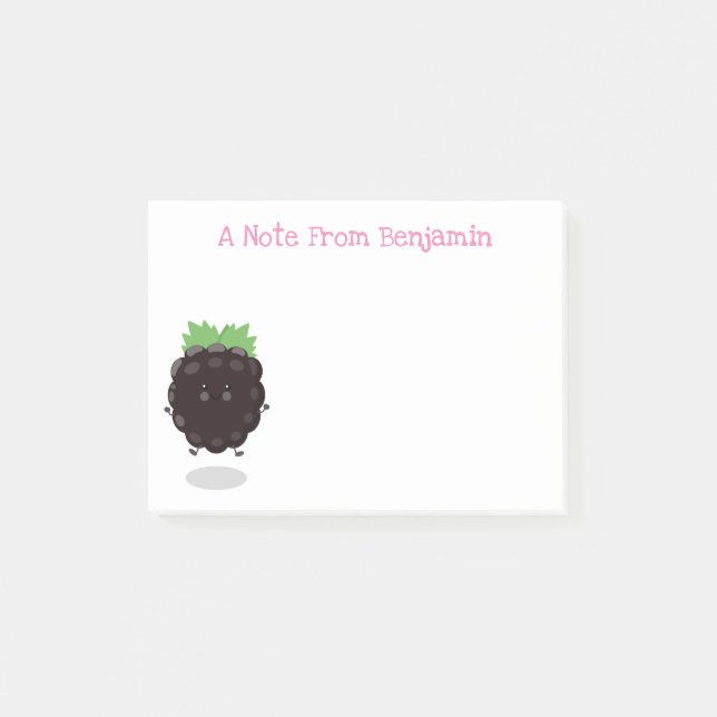 Cute happy blackberry fruit cartoon illustration post-it notes (Front)