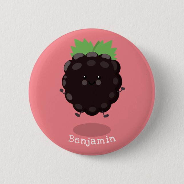 Cute happy blackberry purple cartoon illustration 6 cm round badge (Front)