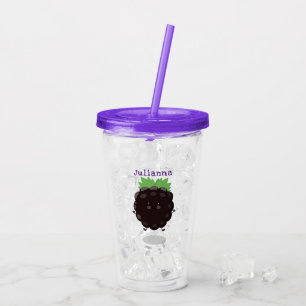 Cute happy blackberry purple cartoon illustration acrylic tumbler