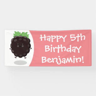 Cute happy blackberry purple cartoon illustration banner