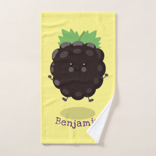 Cute happy blackberry purple cartoon illustration bath towel set