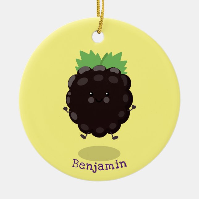 Cute happy blackberry purple cartoon illustration ceramic tree decoration (Front)