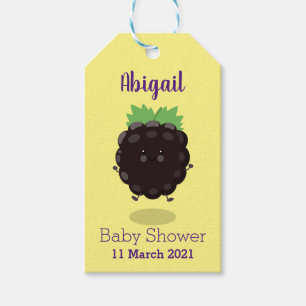 Cute happy blackberry purple cartoon illustration gift tags