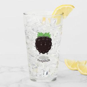 Cute happy blackberry purple cartoon illustration glass