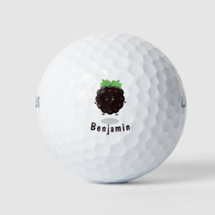 Cute happy blackberry purple cartoon illustration golf balls