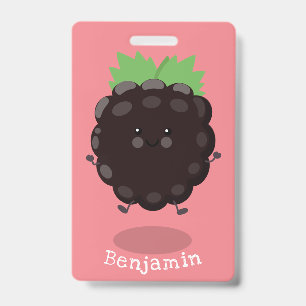 Cute happy blackberry purple cartoon illustration ID badge