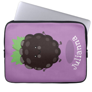 Cute happy blackberry purple cartoon illustration laptop sleeve