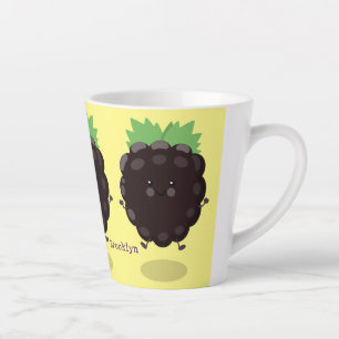 Cute happy blackberry purple cartoon illustration latte mug