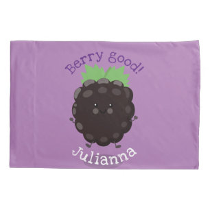 Cute happy blackberry purple cartoon illustration pillowcase