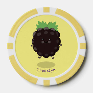 Cute happy blackberry purple cartoon illustration poker chips
