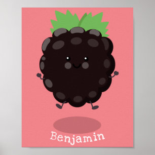 Cute happy blackberry purple cartoon illustration poster