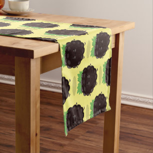 Cute happy blackberry purple cartoon illustration short table runner