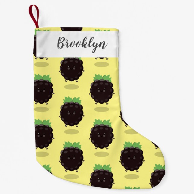 Cute happy blackberry purple cartoon illustration  small christmas stocking (Front)