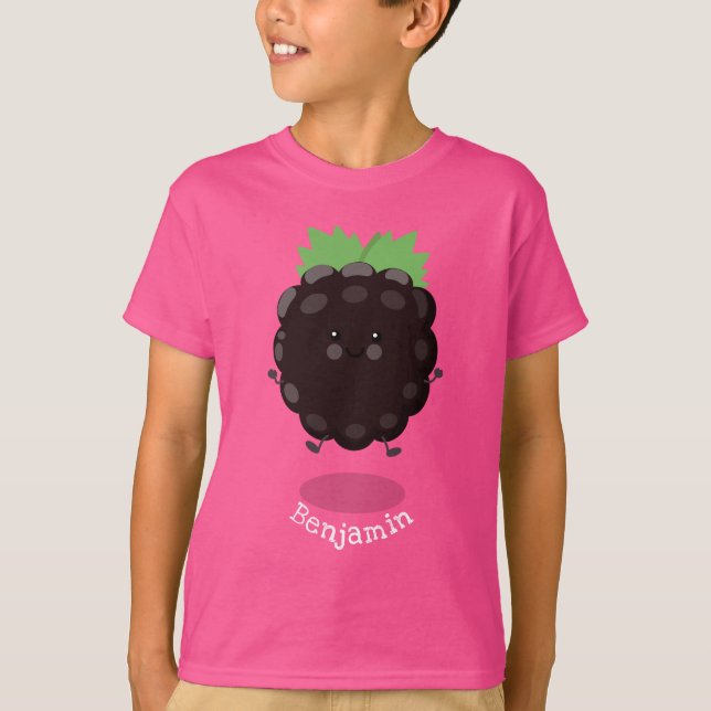 Cute happy blackberry purple cartoon illustration T-Shirt (Front)