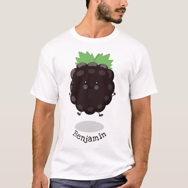 Cute happy blackberry purple cartoon illustration T-Shirt (Front)