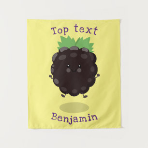Cute happy blackberry purple cartoon illustration tapestry