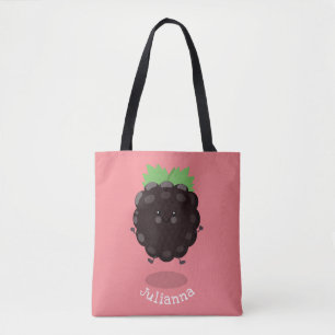 Cute happy blackberry purple cartoon illustration tote bag