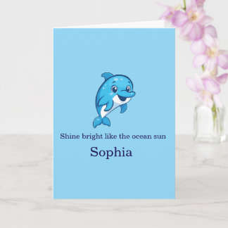 Cute Happy Blue Dolphin Cartoon Sea Creature Card