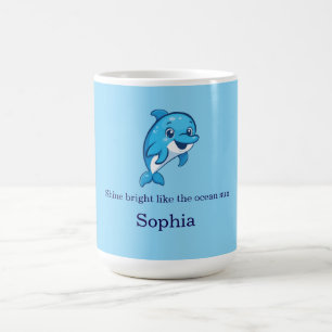 Cute Happy Blue Dolphin Cartoon Sea Creature Coffee Mug