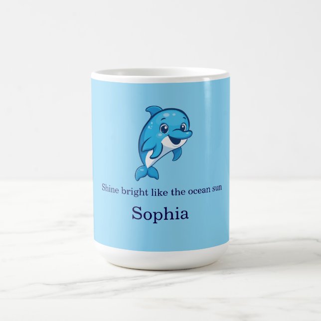 Cute Happy Blue Dolphin Cartoon Sea Creature Coffee Mug (Center)