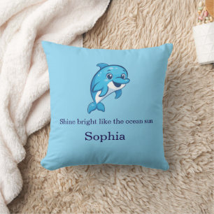 Cute Happy Blue Dolphin Cartoon Sea Creature Cushion