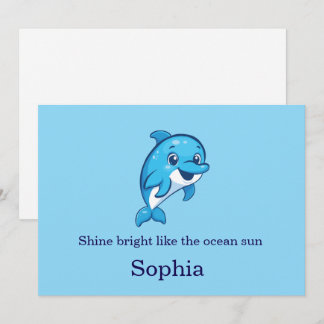 Cute Happy Blue Dolphin Cartoon Sea Creature Invitation