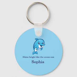 Cute Happy Blue Dolphin Cartoon Sea Creature Key Ring