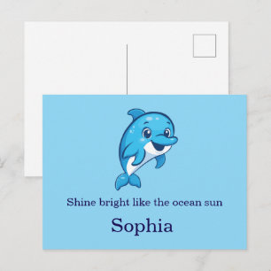 Cute Happy Blue Dolphin Cartoon Sea Creature Postcard