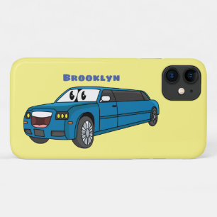 Cute happy blue Limousine cartoon car Case-Mate iPhone Case