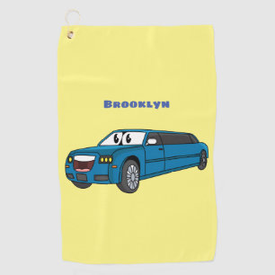 Cute happy blue Limousine cartoon car Golf Towel