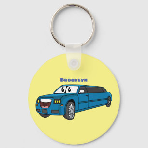 Cute happy blue Limousine cartoon car Key Ring