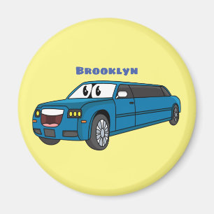 Cute happy blue Limousine cartoon car Magnet
