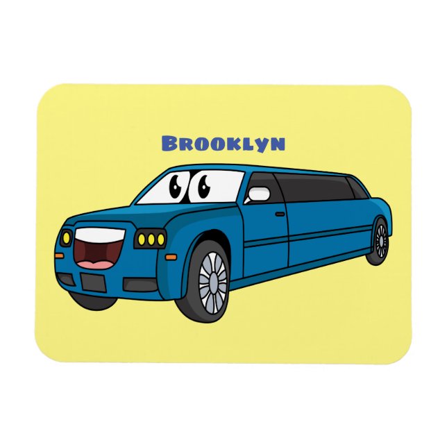 Cute happy blue Limousine cartoon car Magnet (Horizontal)