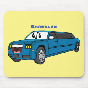 Cute happy blue Limousine cartoon car Mouse Pad