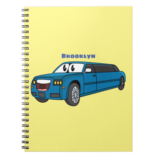 Cute happy blue Limousine cartoon car Notebook (Front)