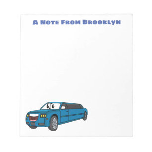 Cute happy blue Limousine cartoon car  Notepad