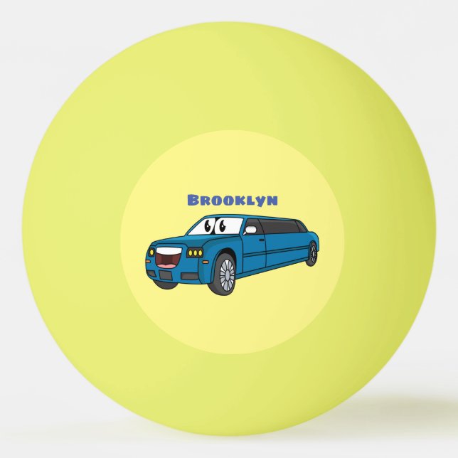 Cute happy blue Limousine cartoon car Ping Pong Ball (Front)