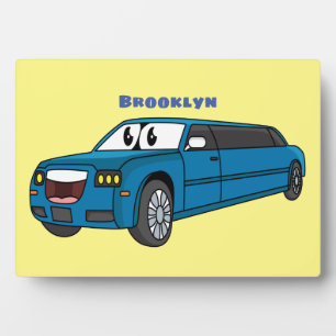 Cute happy blue Limousine cartoon car Plaque