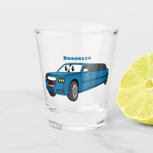 Cute happy blue Limousine cartoon car Shot Glass