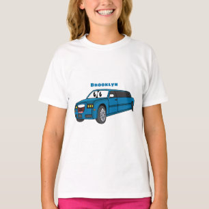 Cute happy blue Limousine cartoon car T-Shirt